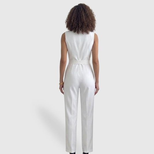Women's Elegant Sleeveless Jumpsuit with High Waist and Flowing Trousers