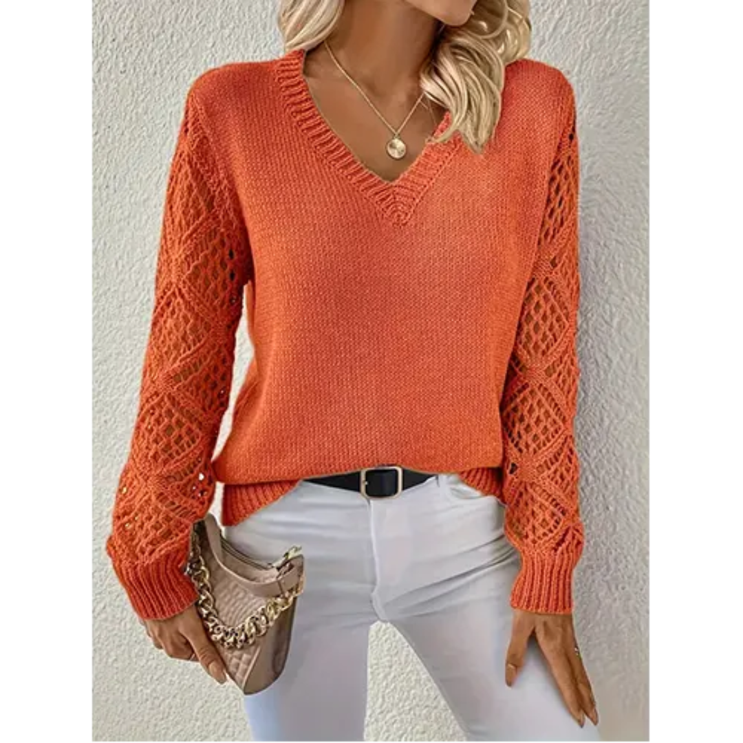 Pull Col en V Manches Longues Maille Douce pour Femme