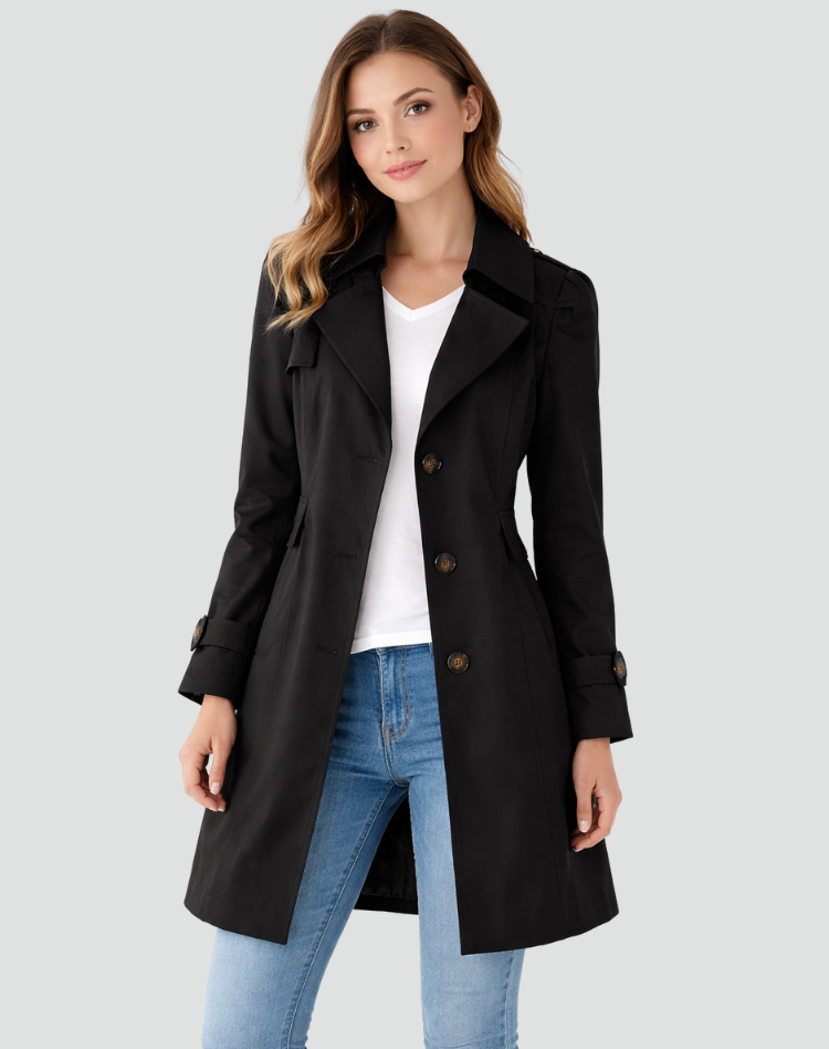 Women's lightweight slim-fit trench coat, classic lapel collar