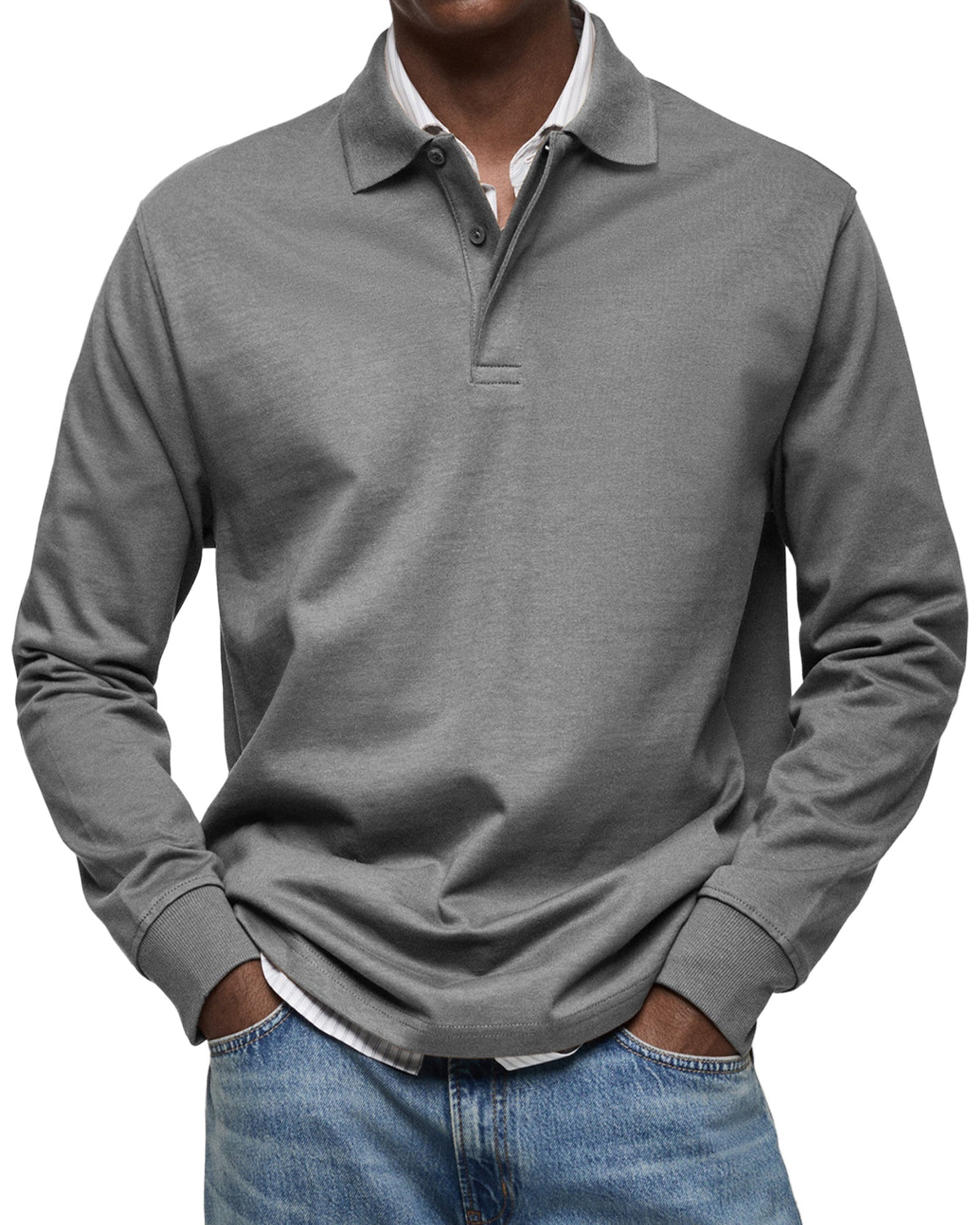 Polo homme luxe manches longues coupe ajustée style soigné