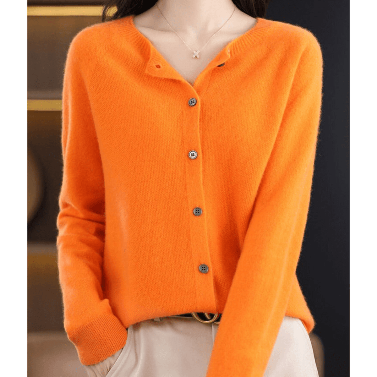 Cardigan Encolure en V Fermeture Boutonnée pour Femme