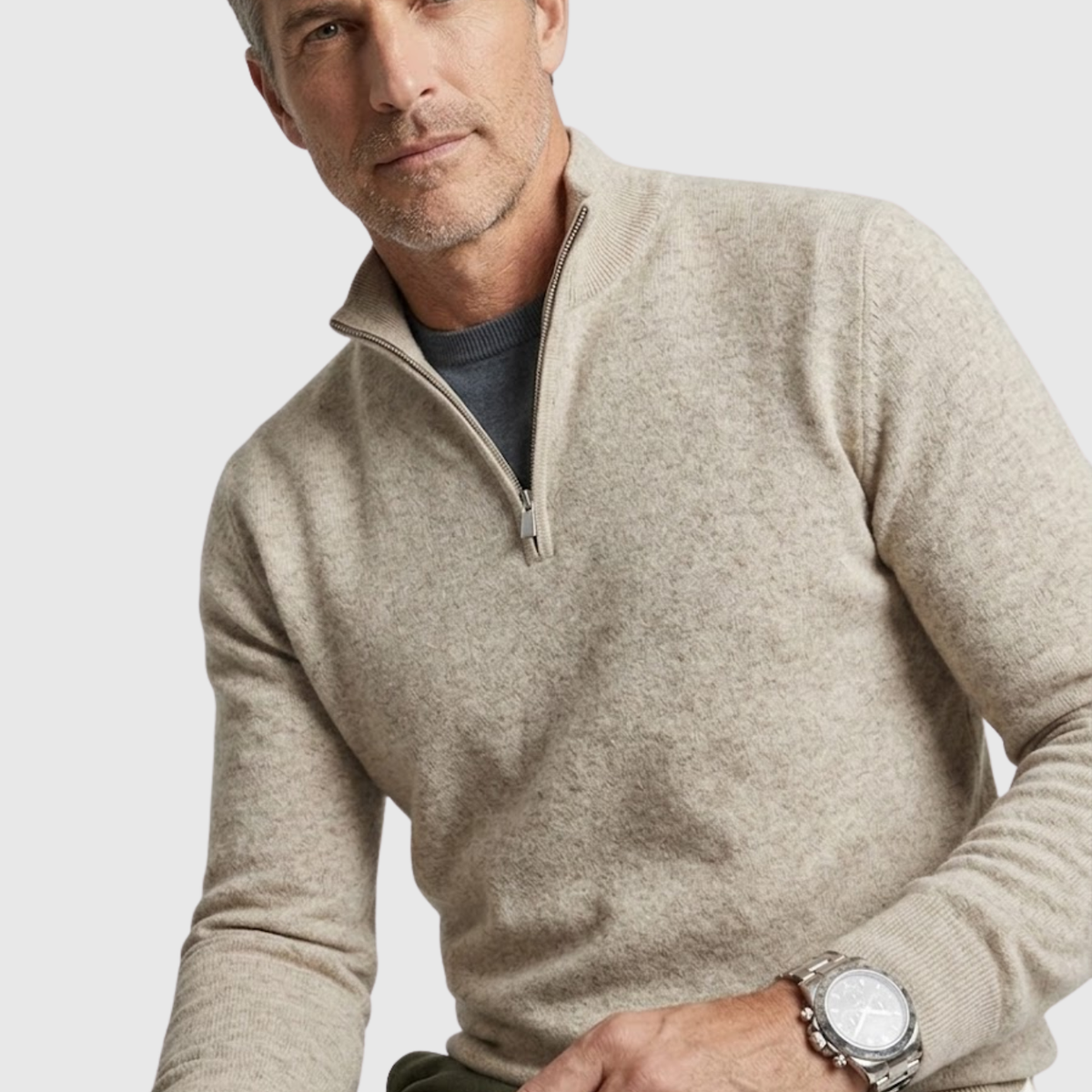 Pull homme col camionneur demi-zip manches longues coupe casual