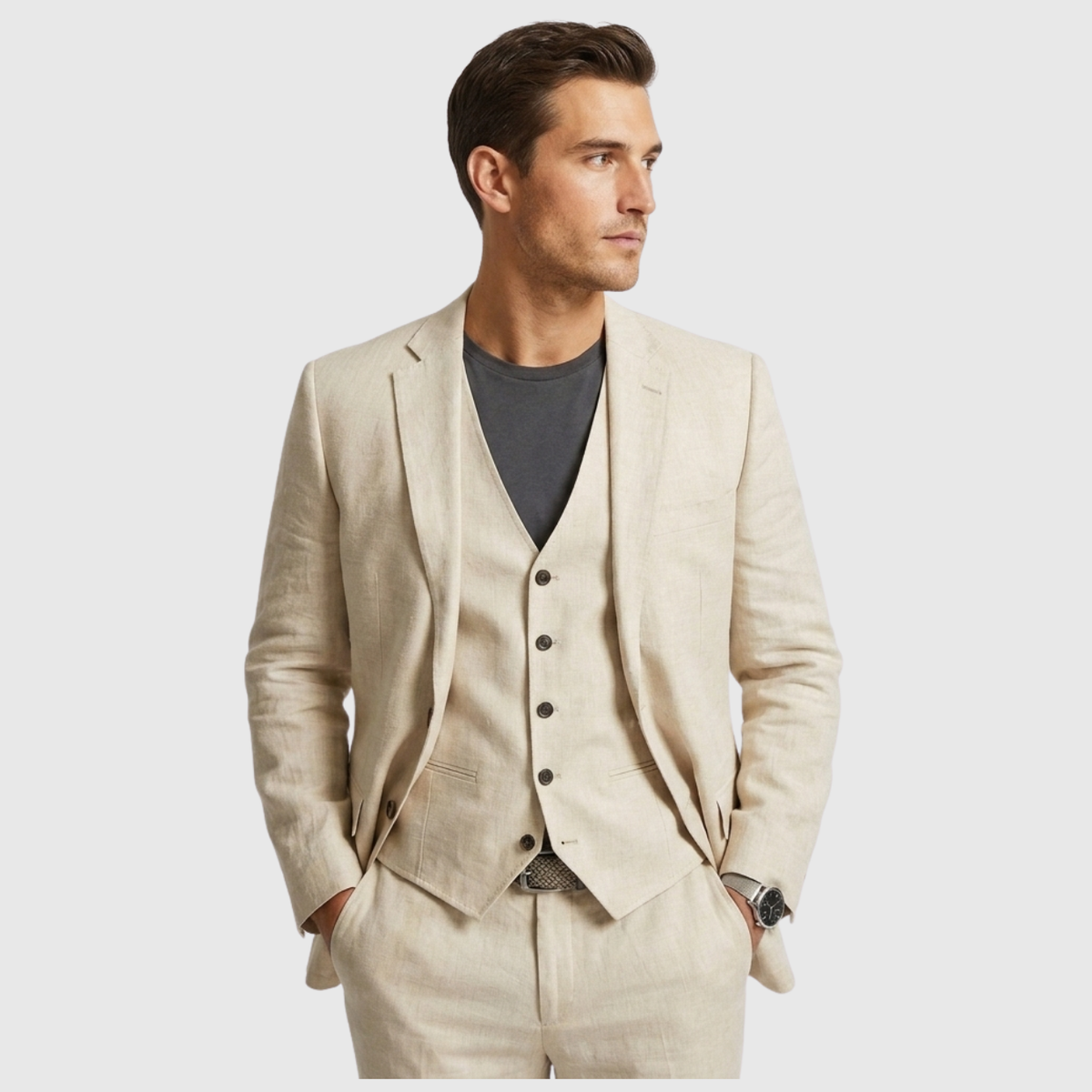 Costume homme trois pièces coupe ajustée veste gilet pantalon