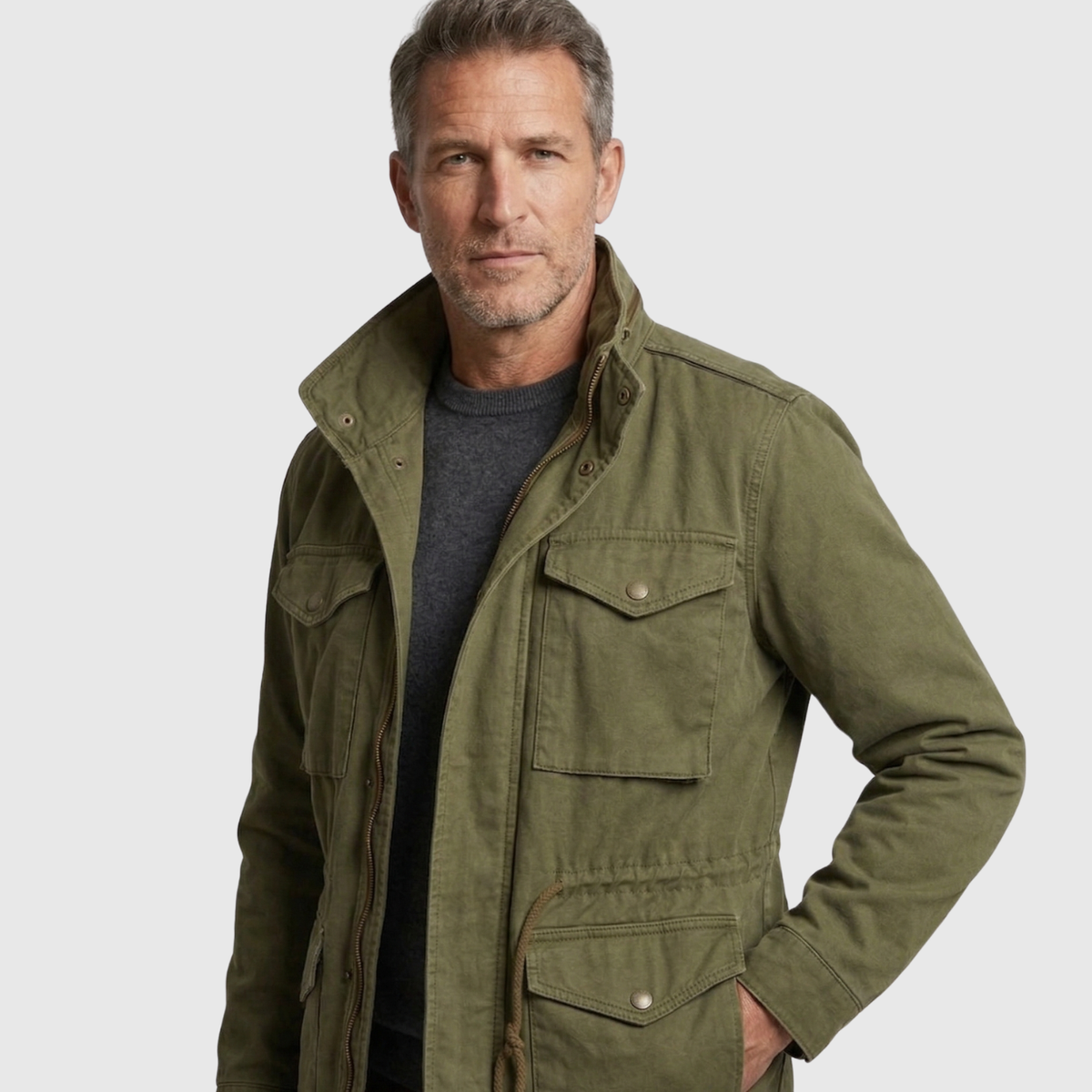 Veste militaire homme style field jacket multi poches fermeture zippée boutonnée
