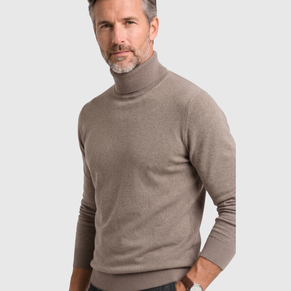 Pull col roulé homme laine vierge manches longues coupe ajustée