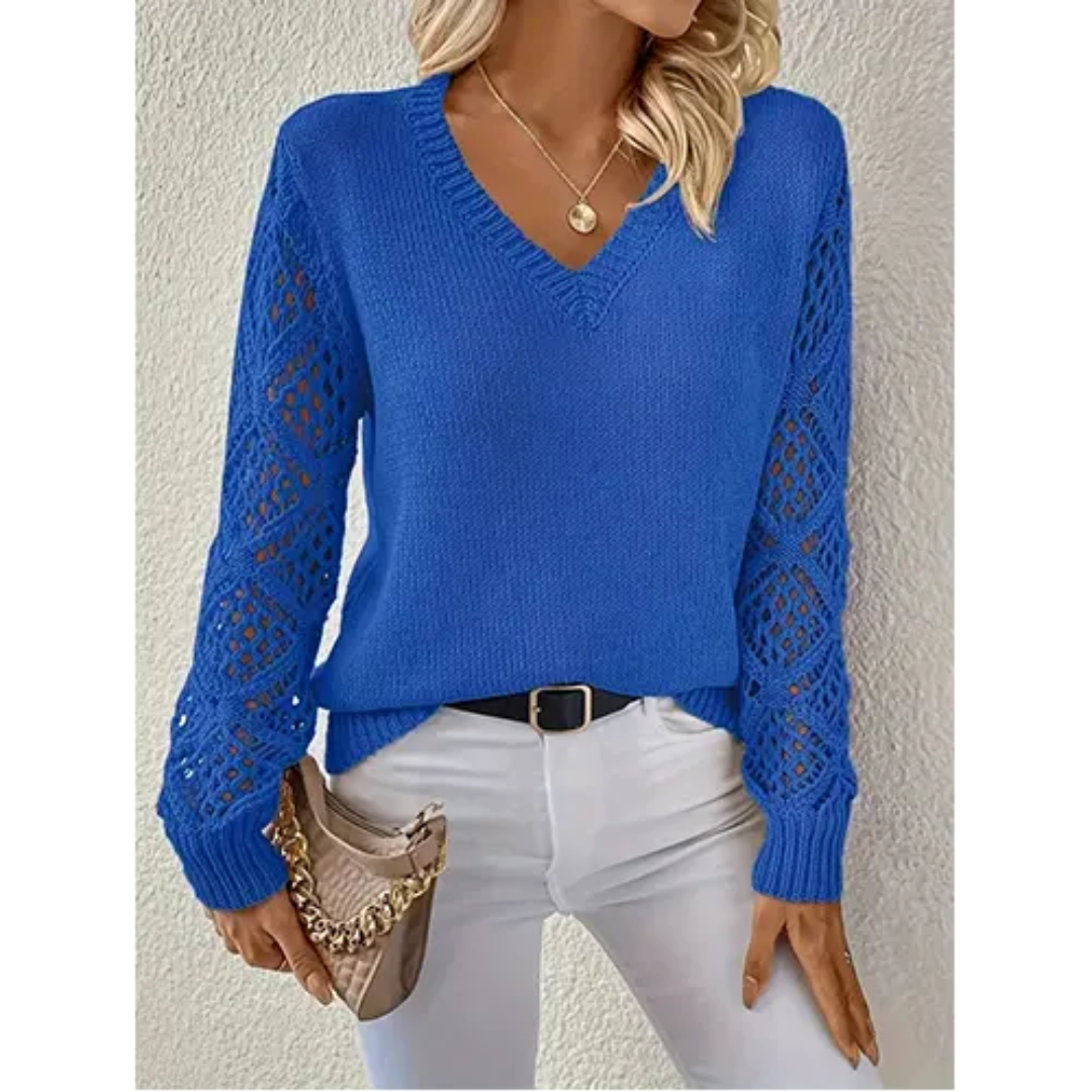 Pull Col en V Manches Longues Maille Douce pour Femme
