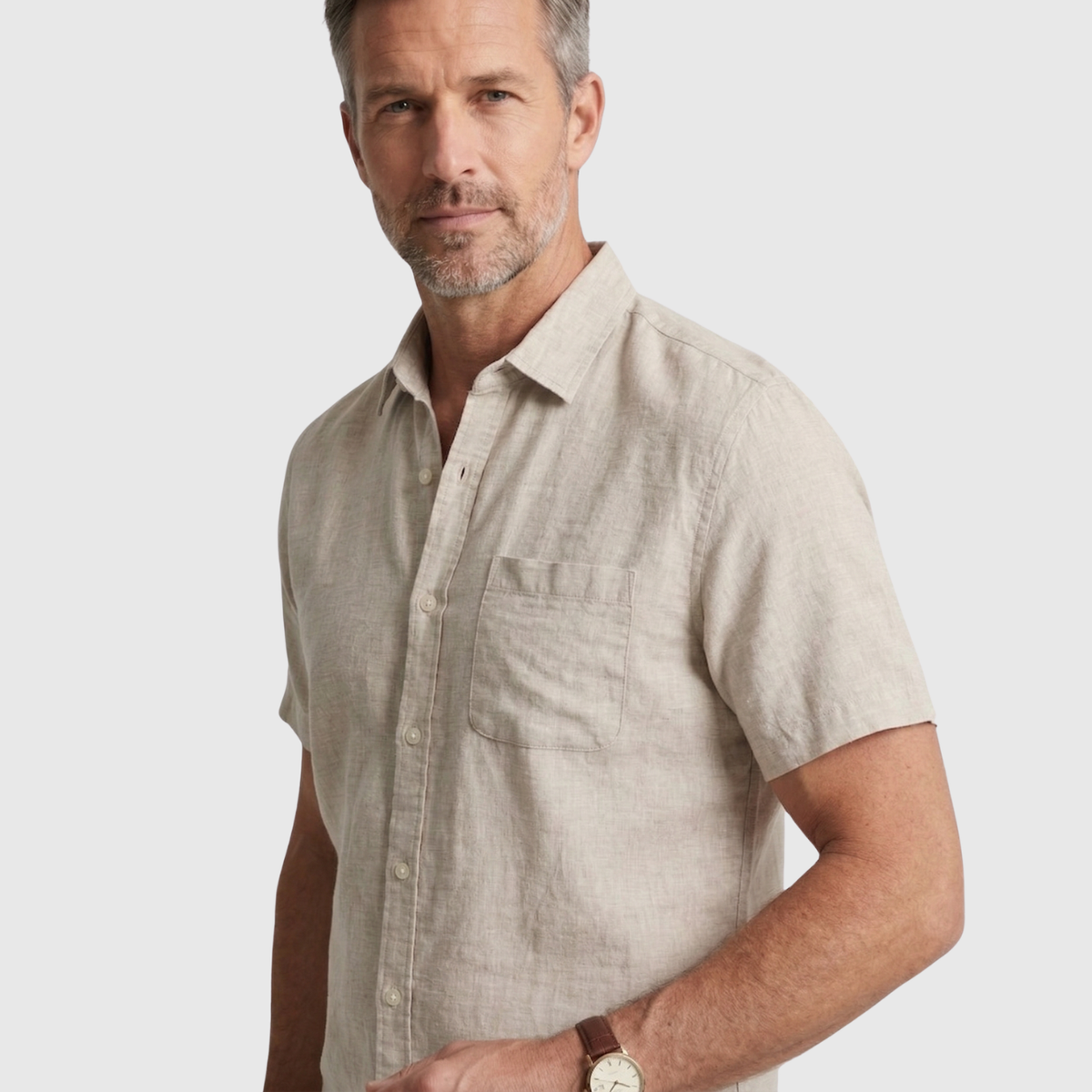 Chemise homme lin manches courtes col boutonné coupe décontractée été