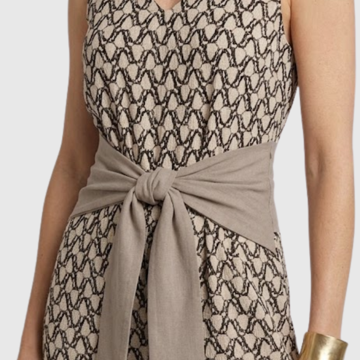 Combinaison femme été longue sans manches taille nouée col V coupe ample