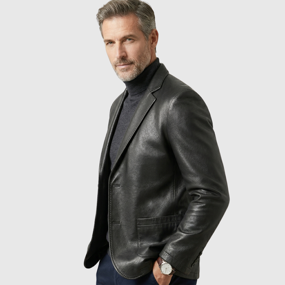 Veste cuir homme agneau style blazer fermeture boutonnée coupe ajustée