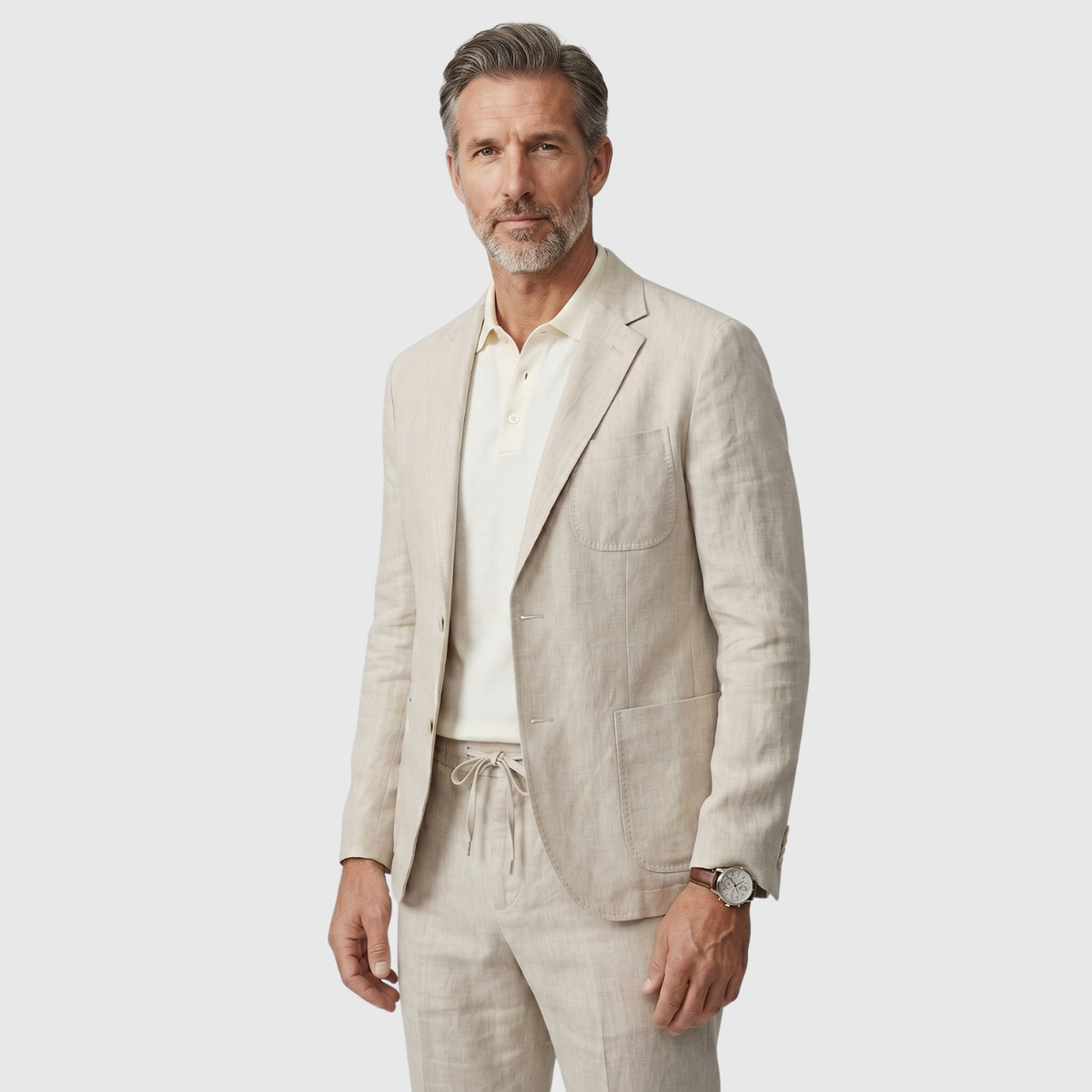 Costume homme lin mélange deux pièces blazer pantalon cordon