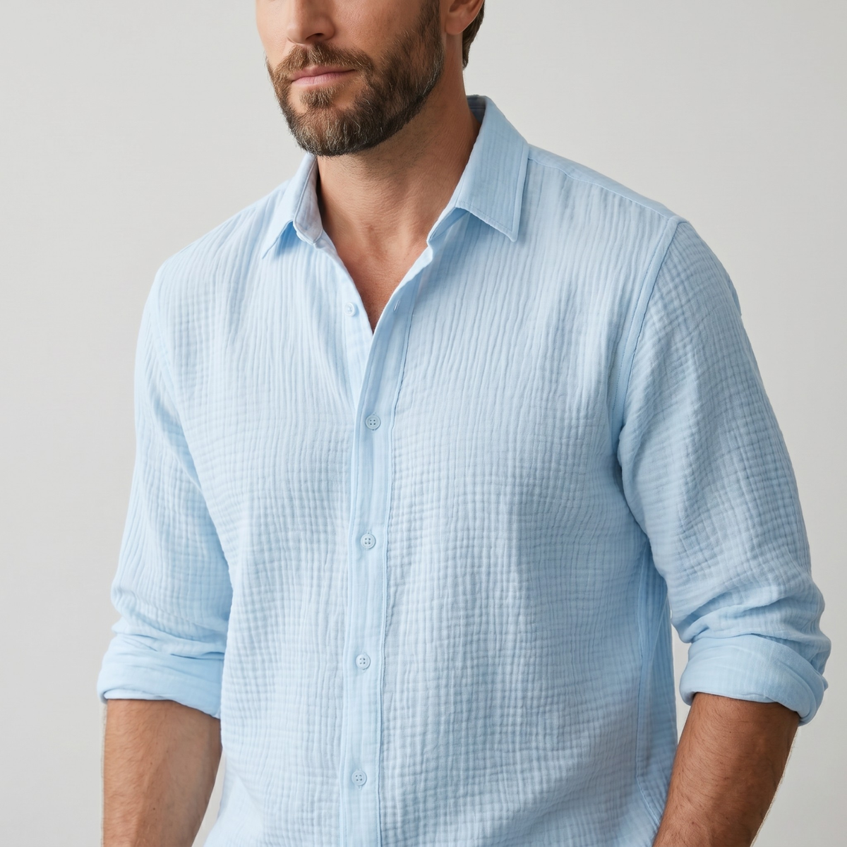Chemise homme manches longues boutonnée coupe décontractée col classique