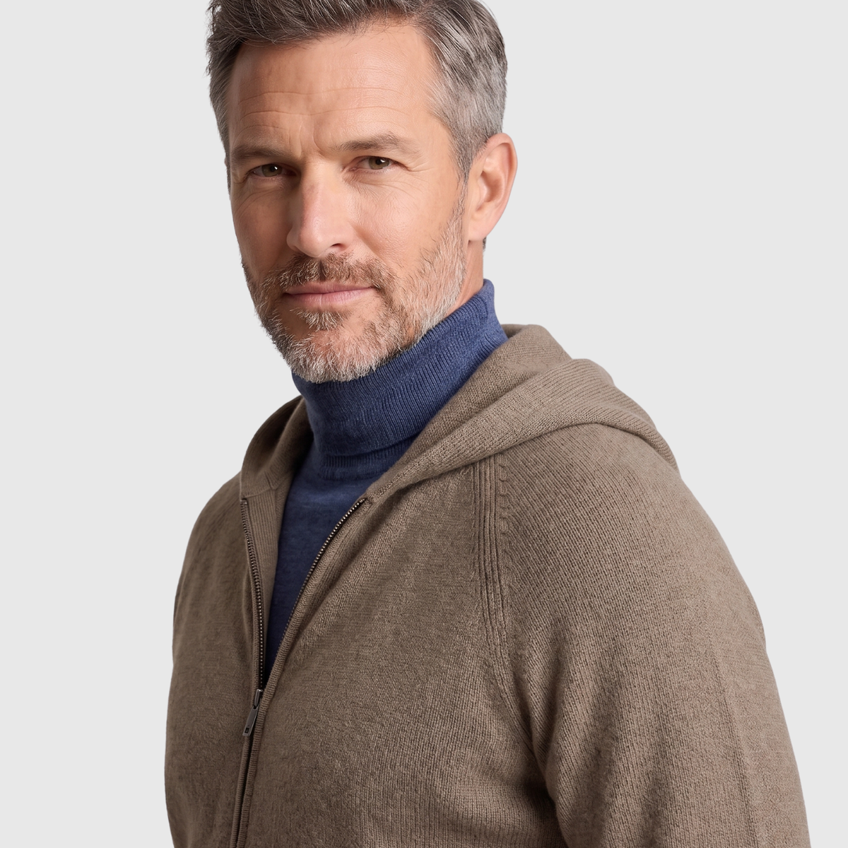 Gilet homme laine mérinos à capuche maille épaisse fermeture zippée