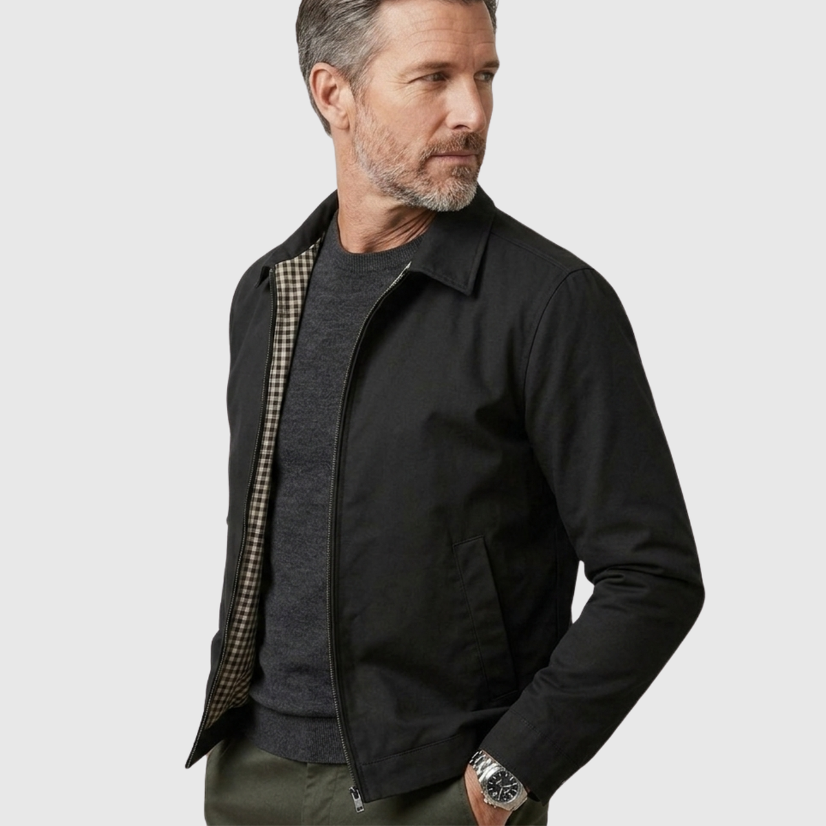 Veste homme doublée fermeture zippée col chemise coupe droite