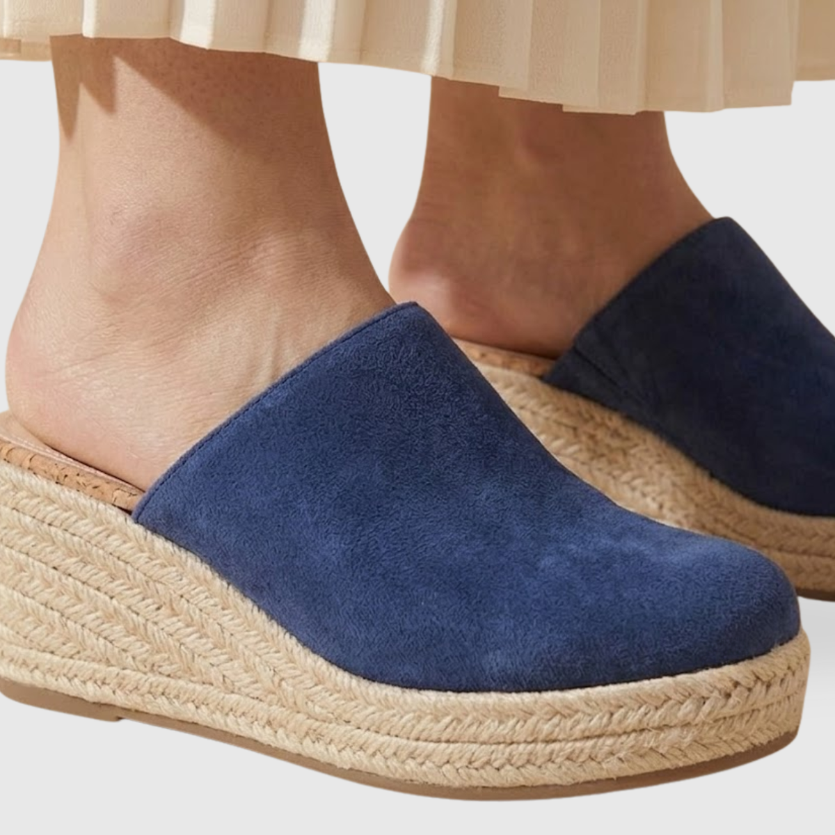 Mules compensées femme semelle corde style espadrille bout fermé