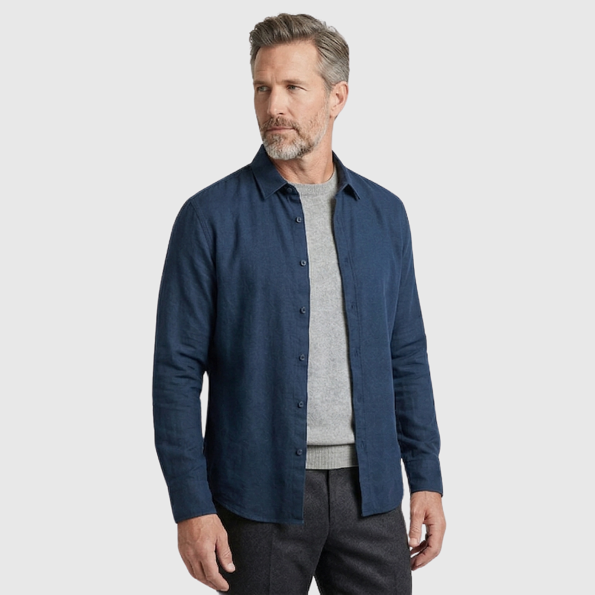 Chemise homme lin manches longues col mao fermeture boutonnée