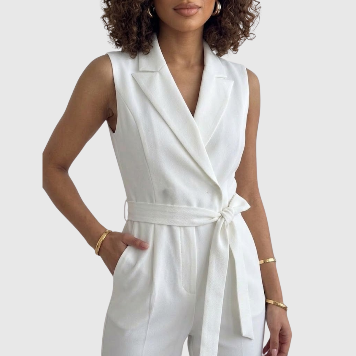 Combinaison femme élégante pantalon taille haute sans manches coupe fluide