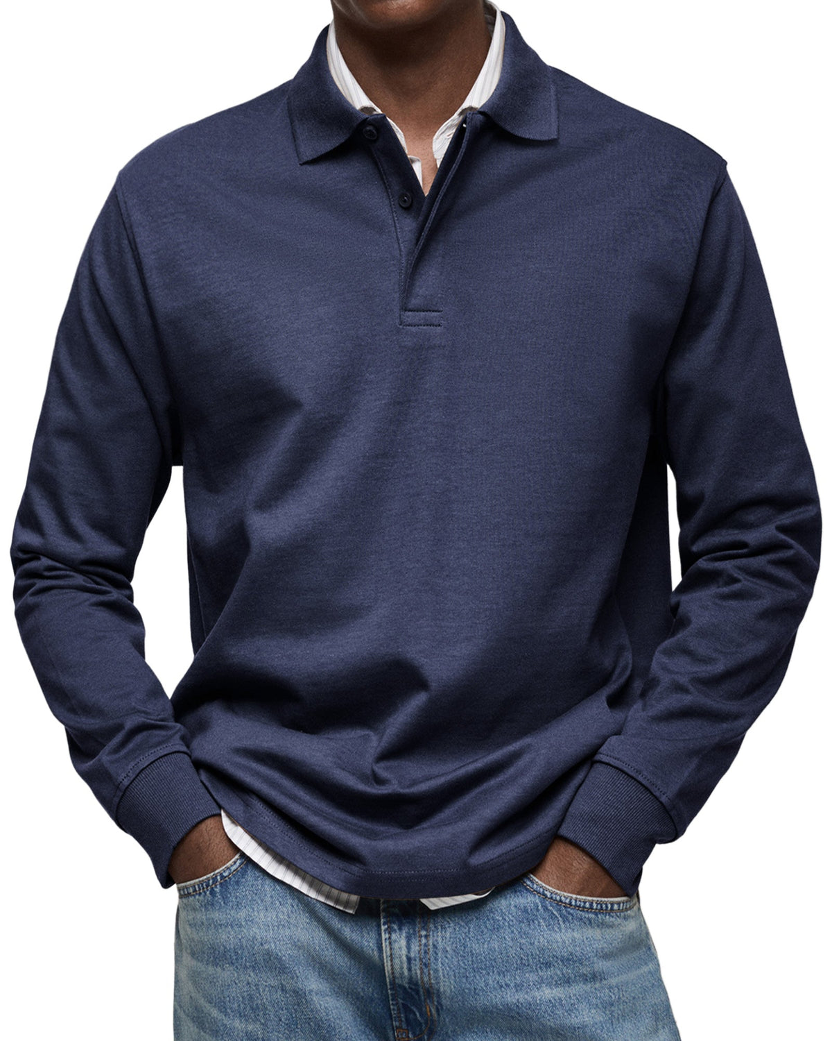 Polo homme luxe manches longues coupe ajustée style soigné