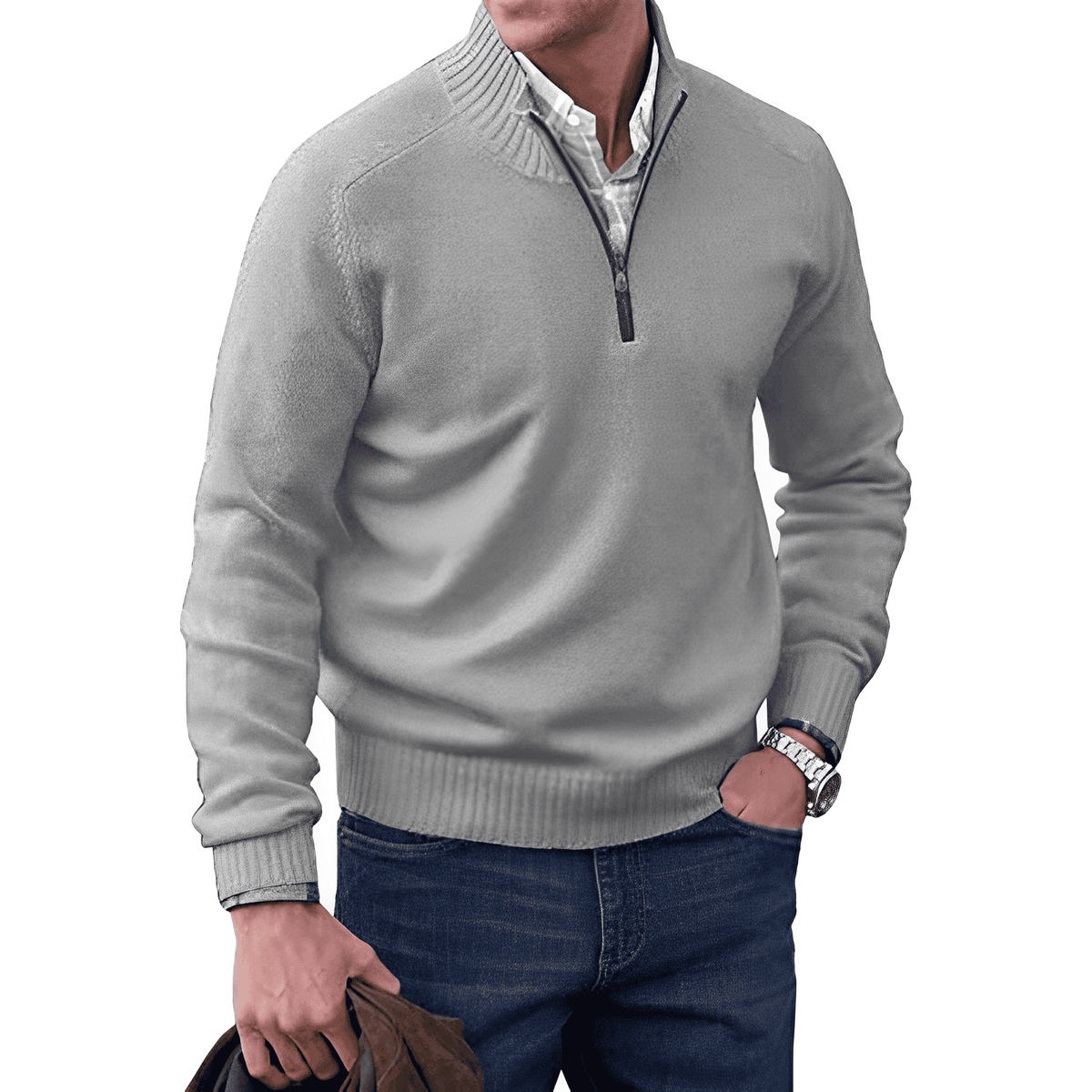 Men’s soft, warm, elegant casual cashmere zip-up sweater