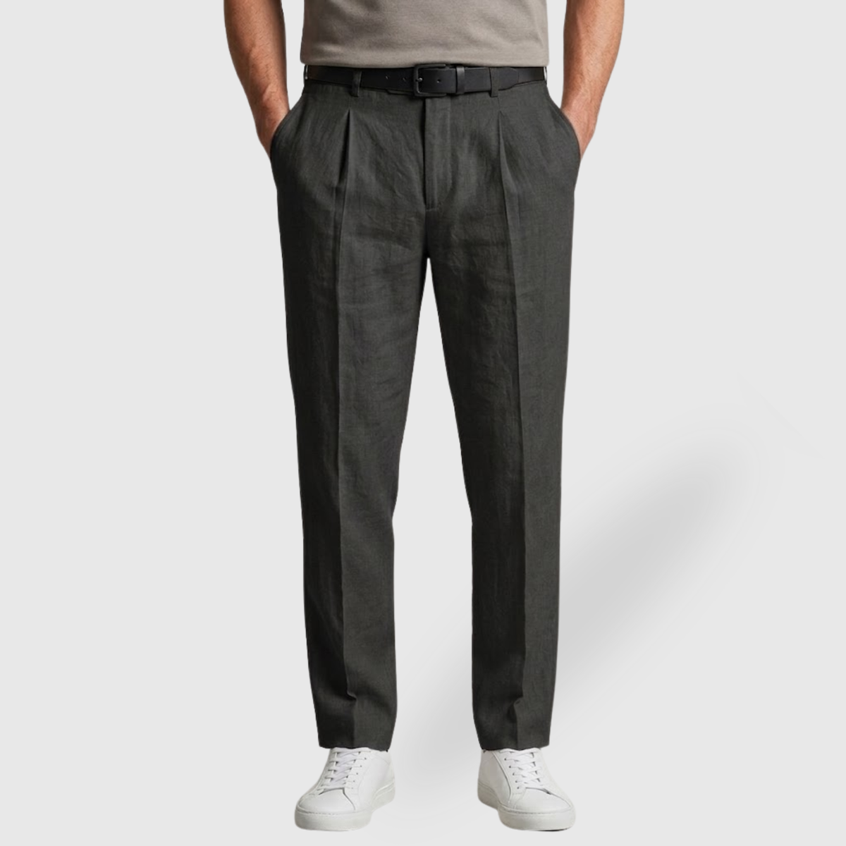Pantalon en lin homme coupe droite taille élastique cordon ajustable