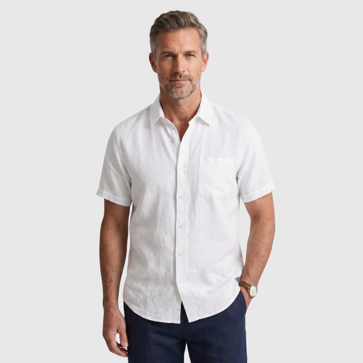 Chemise homme lin manches courtes col boutonné coupe décontractée été