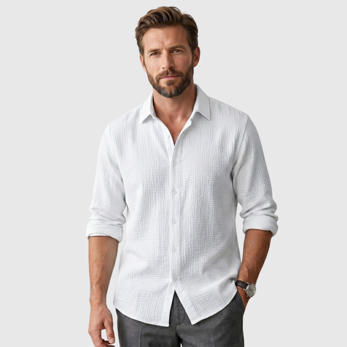 Chemise homme manches longues boutonnée coupe décontractée col classique