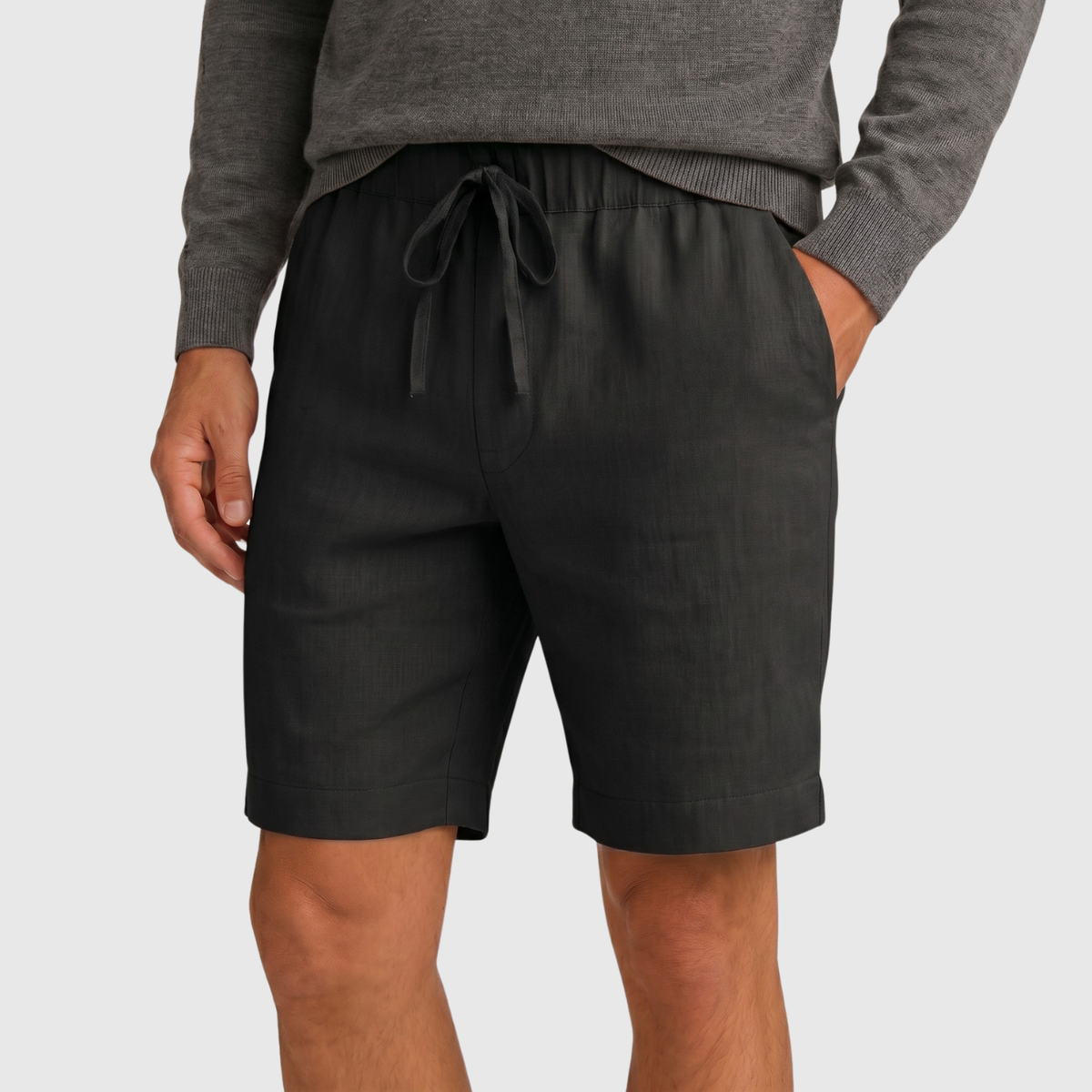 Short homme lin taille élastique cordon