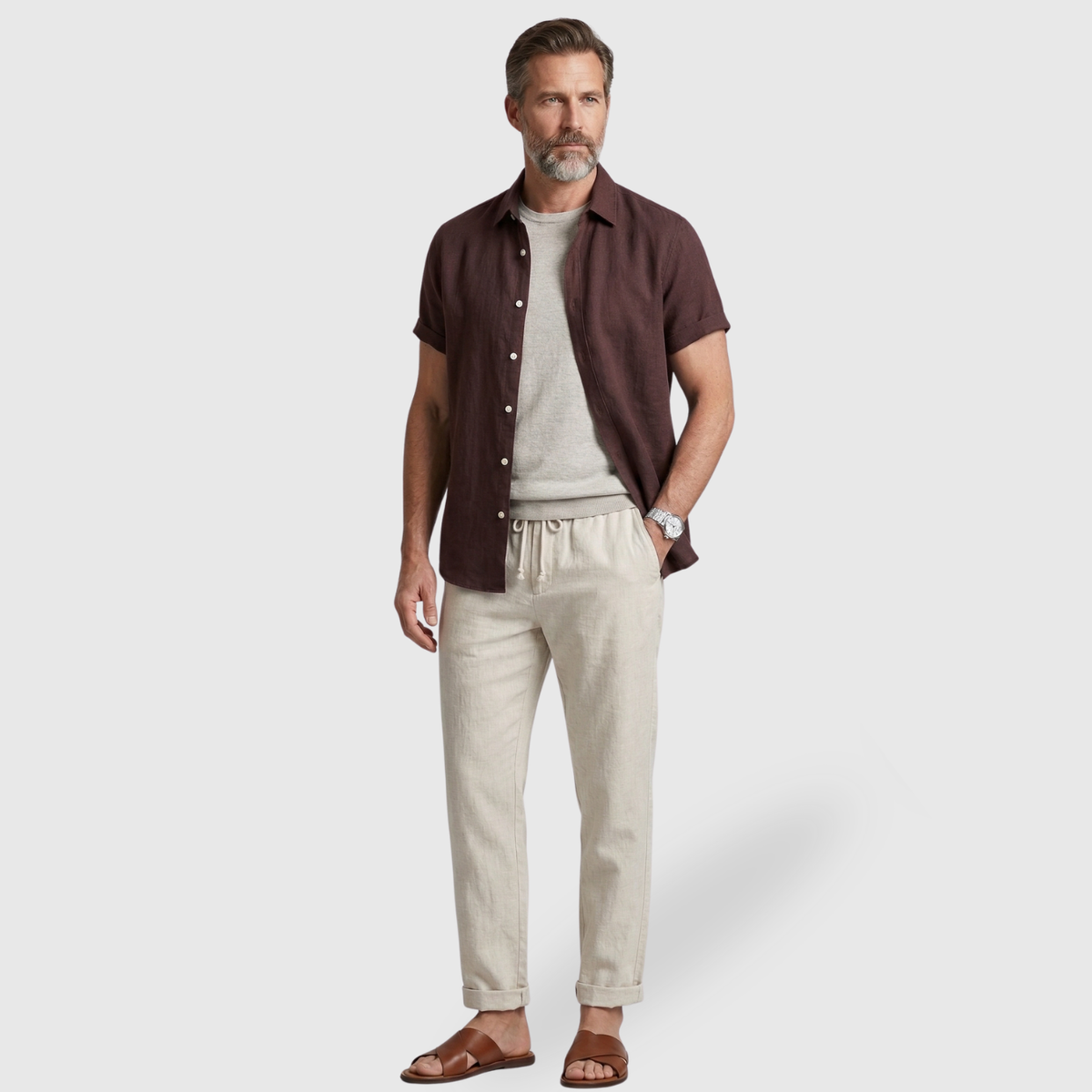 Ensemble homme été lin chemise manches courtes et pantalon léger