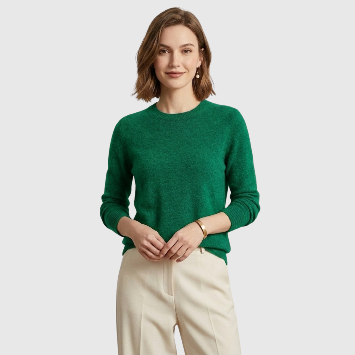 Pull femme cachemire col rond manches longues coupe droite