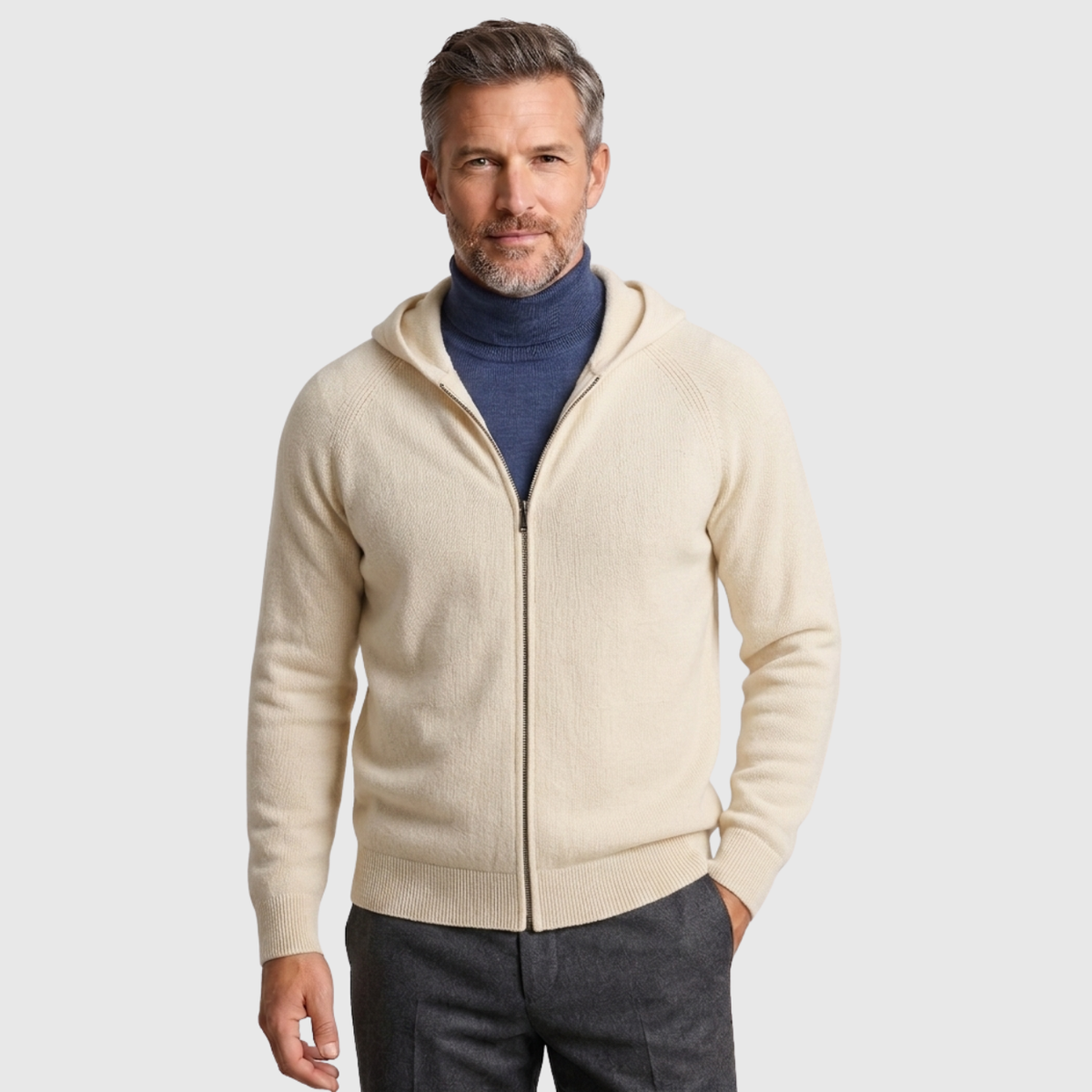 Gilet homme laine mérinos à capuche maille épaisse fermeture zippée