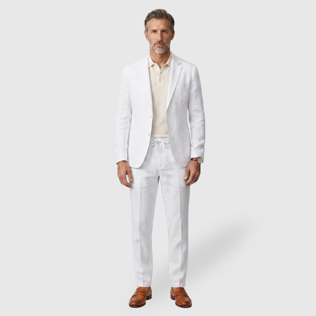 Costume homme lin mélange deux pièces blazer pantalon cordon