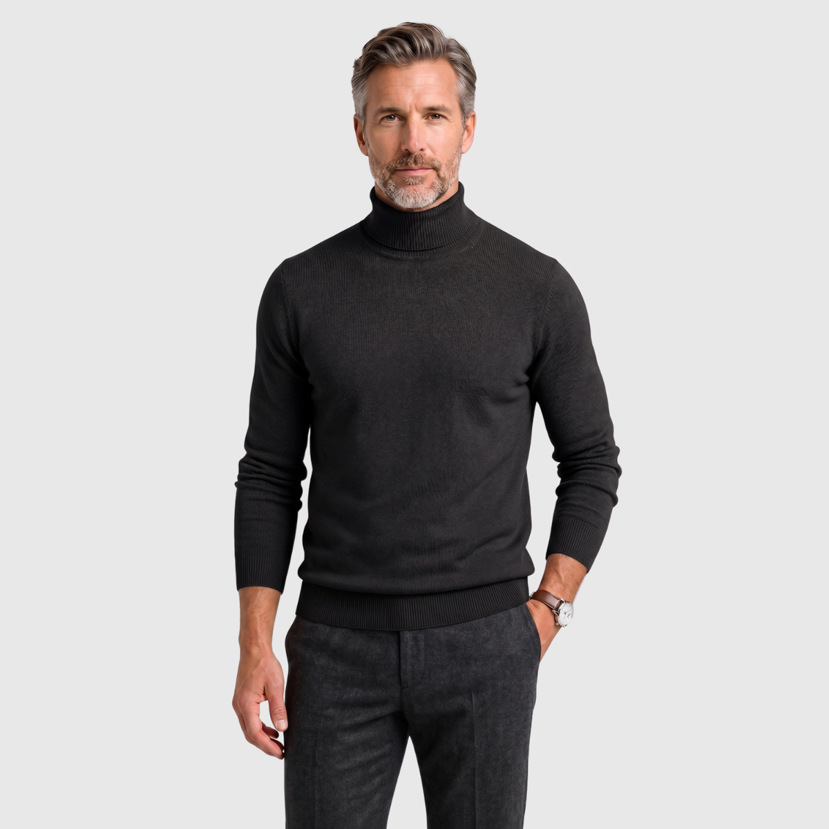 Pull col roulé homme laine vierge manches longues coupe ajustée