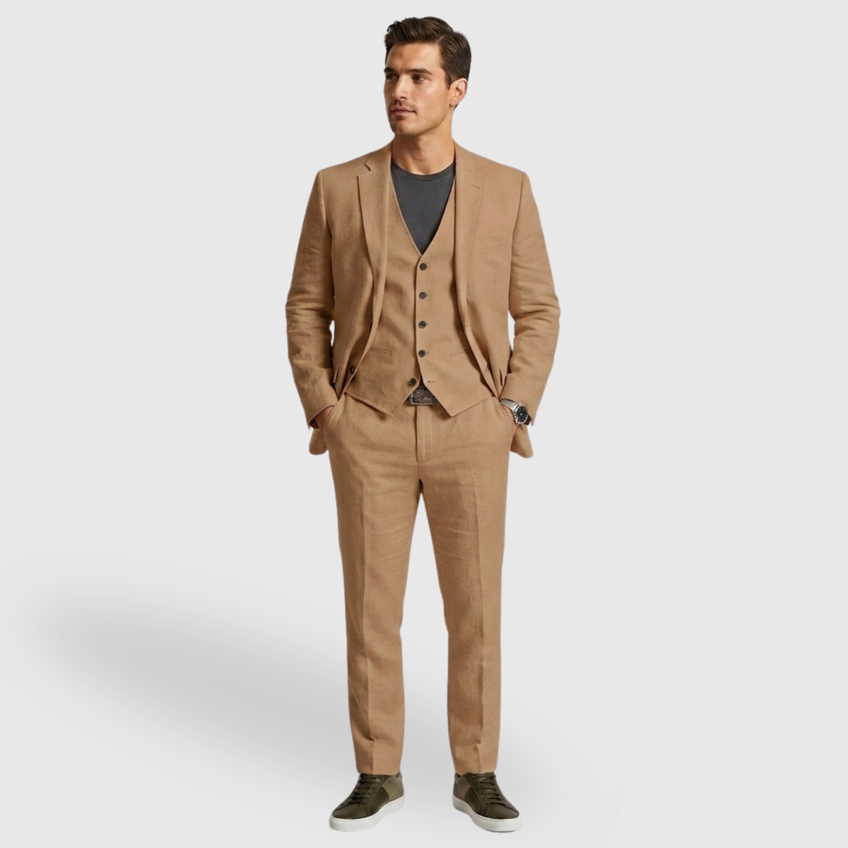 Costume homme trois pièces coupe ajustée veste gilet pantalon