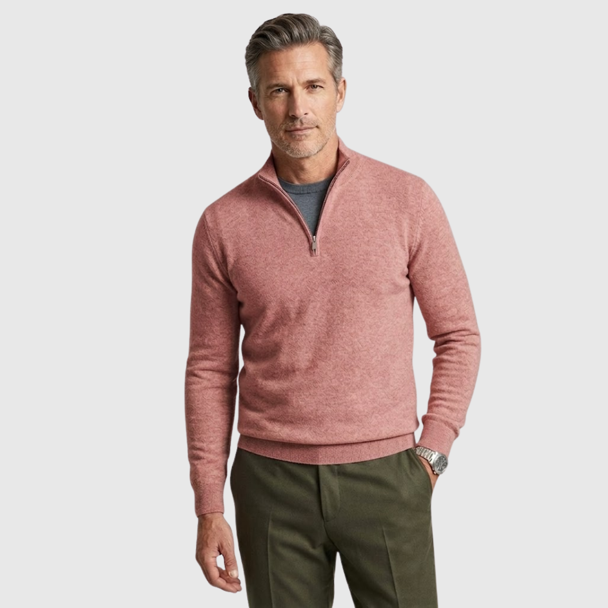 Pull homme col camionneur demi-zip manches longues coupe casual