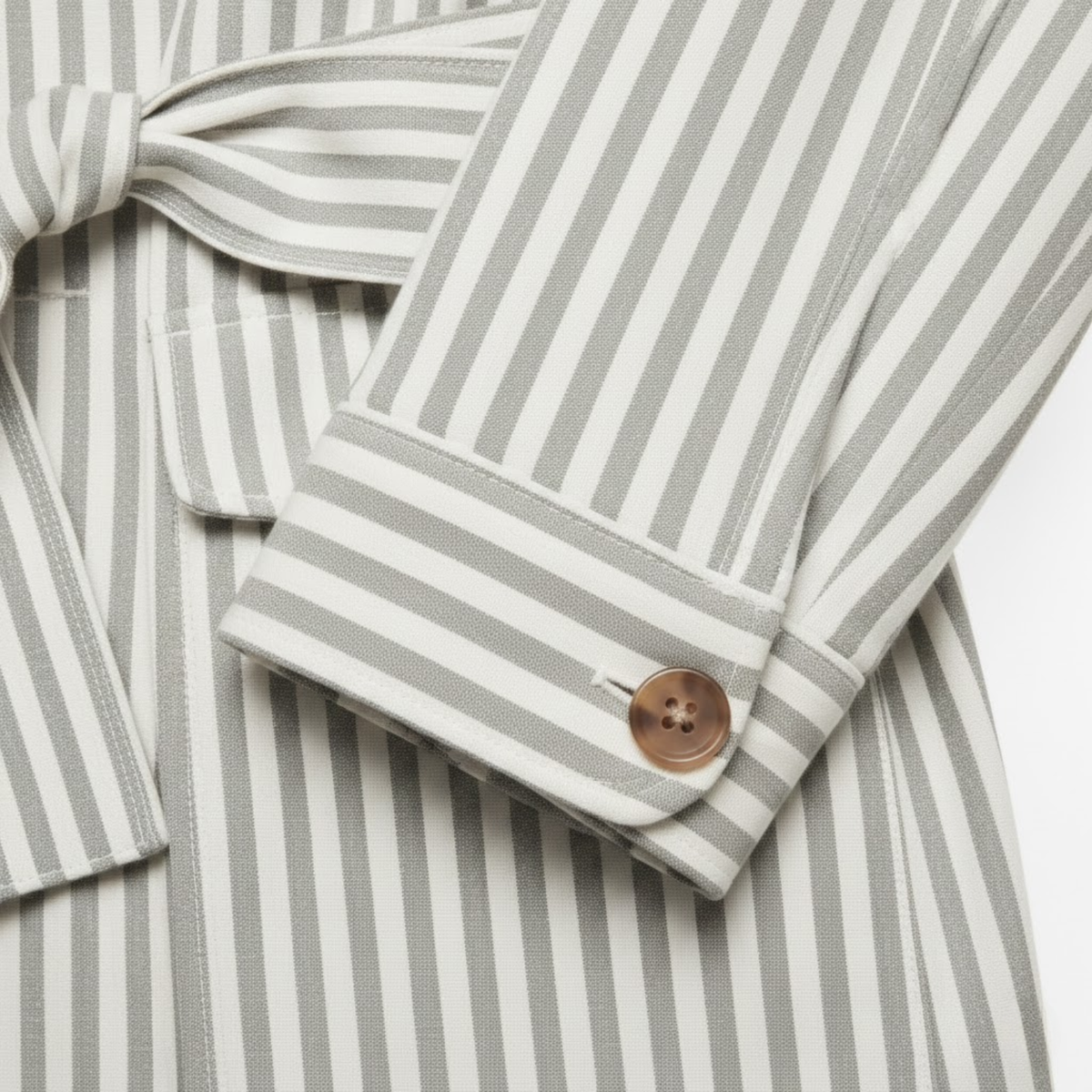 Chaqueta sahariana para hombre, a rayas, con cinturón y cuatro bolsillos de parche