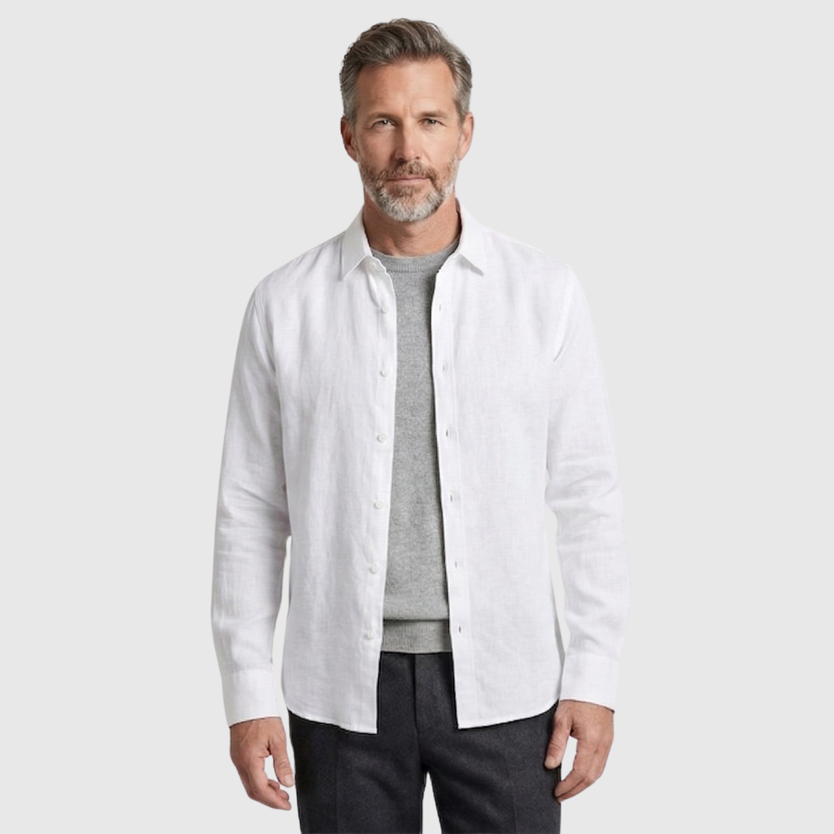 Chemise homme lin manches longues col mao fermeture boutonnée
