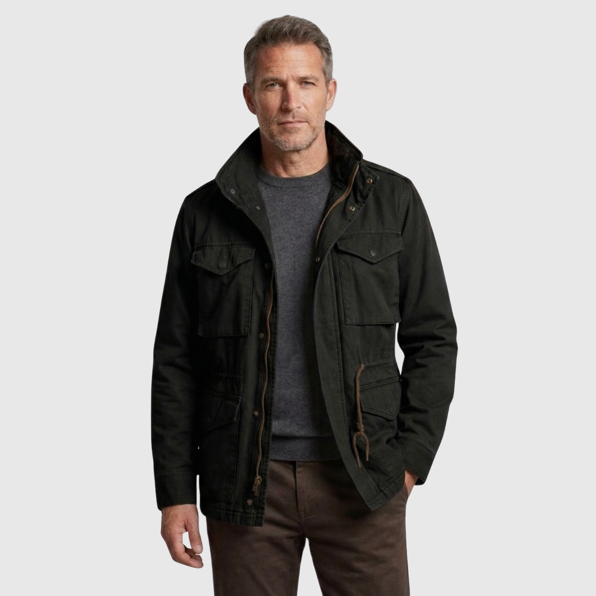 Veste militaire homme style field jacket multi poches fermeture zippée boutonnée