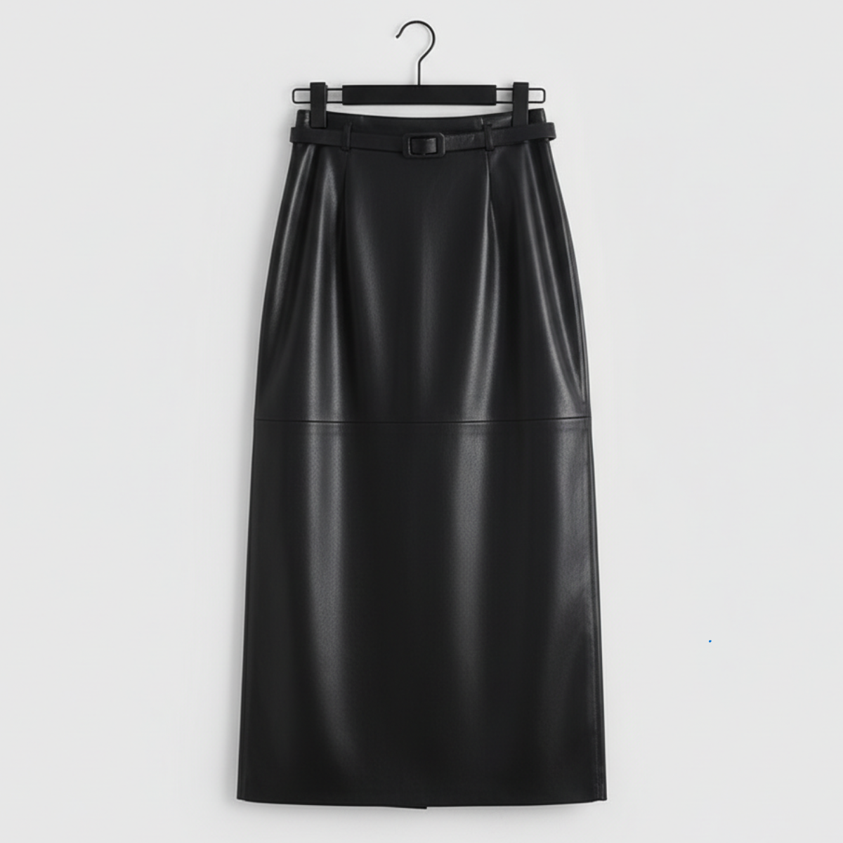 Jupe en Similicuir Taille Haute Ceinture à Boucle pour Femme