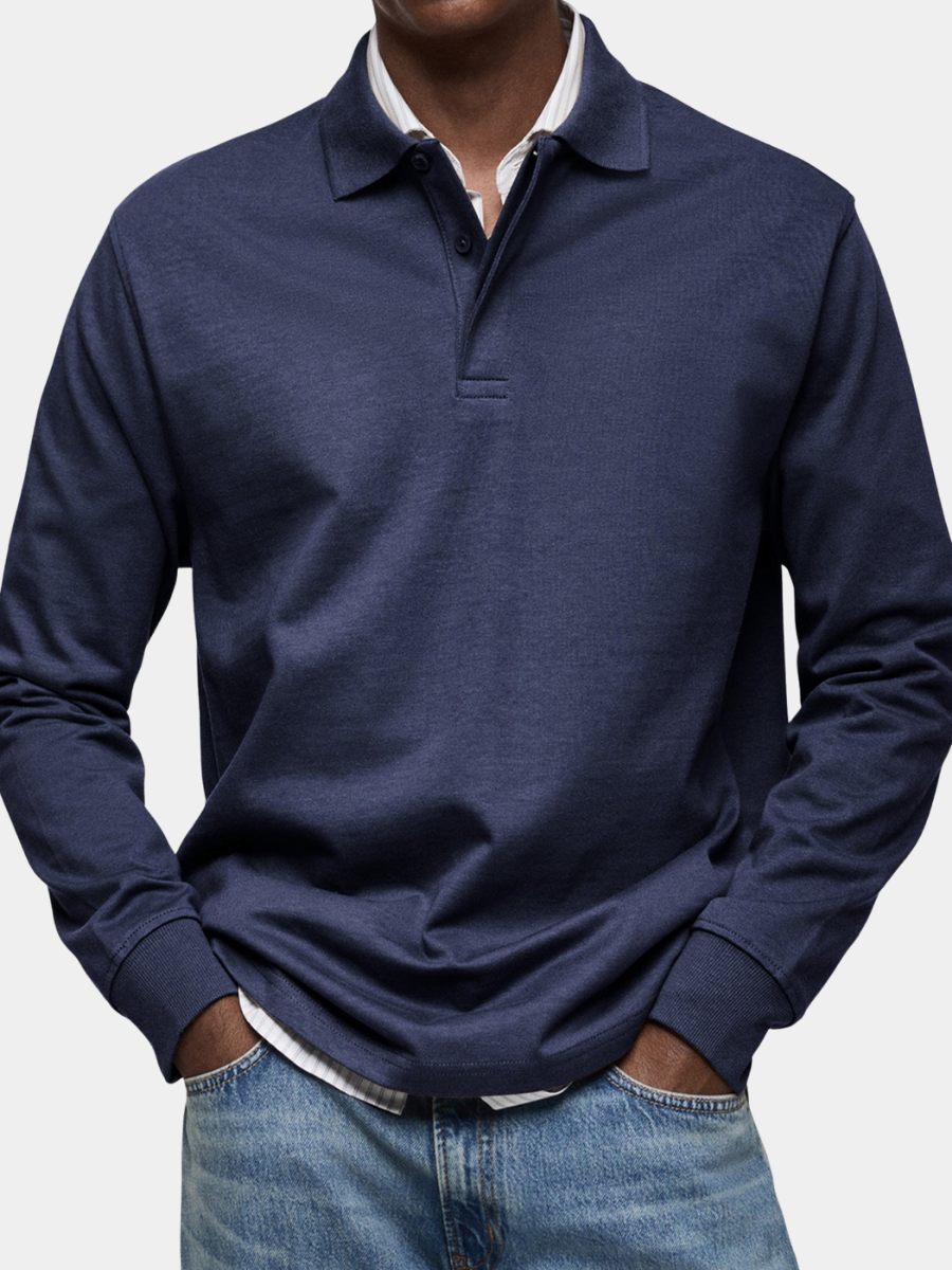 Polo homme luxe manches longues coupe ajustée style soigné
