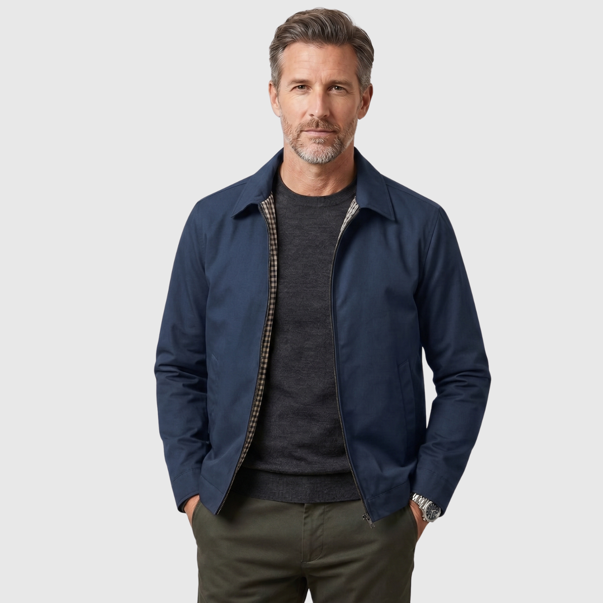 Veste homme doublée fermeture zippée col chemise coupe droite