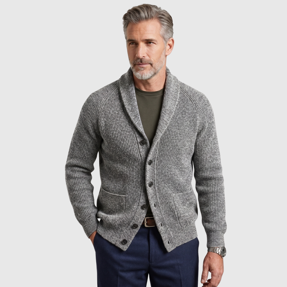 Gilet homme laine col V boutonné manches longues coupe droite