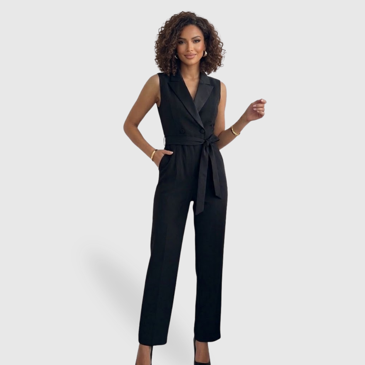 Combinaison femme élégante pantalon taille haute sans manches coupe fluide