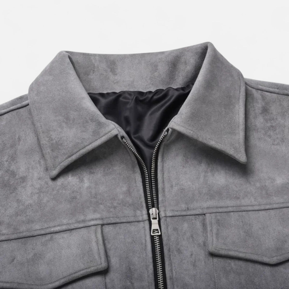 Veste en Suédine Oversize Col à Revers Zippée pour Homme