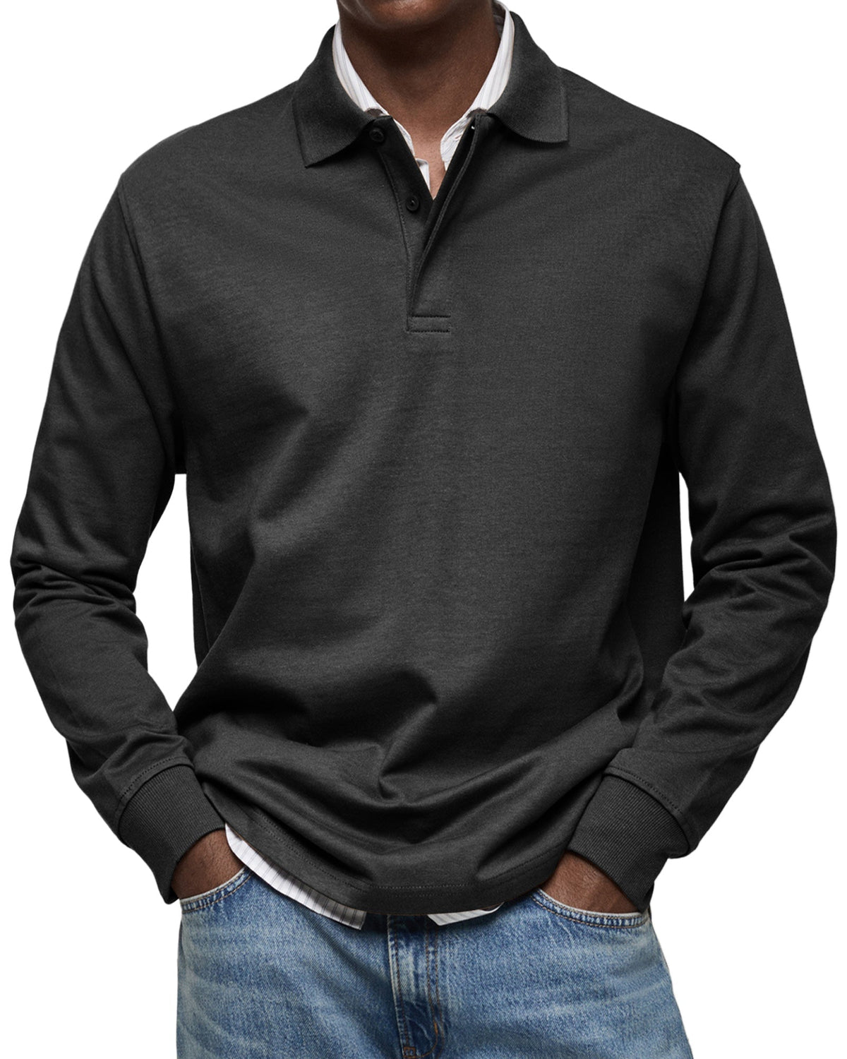 Polo homme luxe manches longues coupe ajustée style soigné