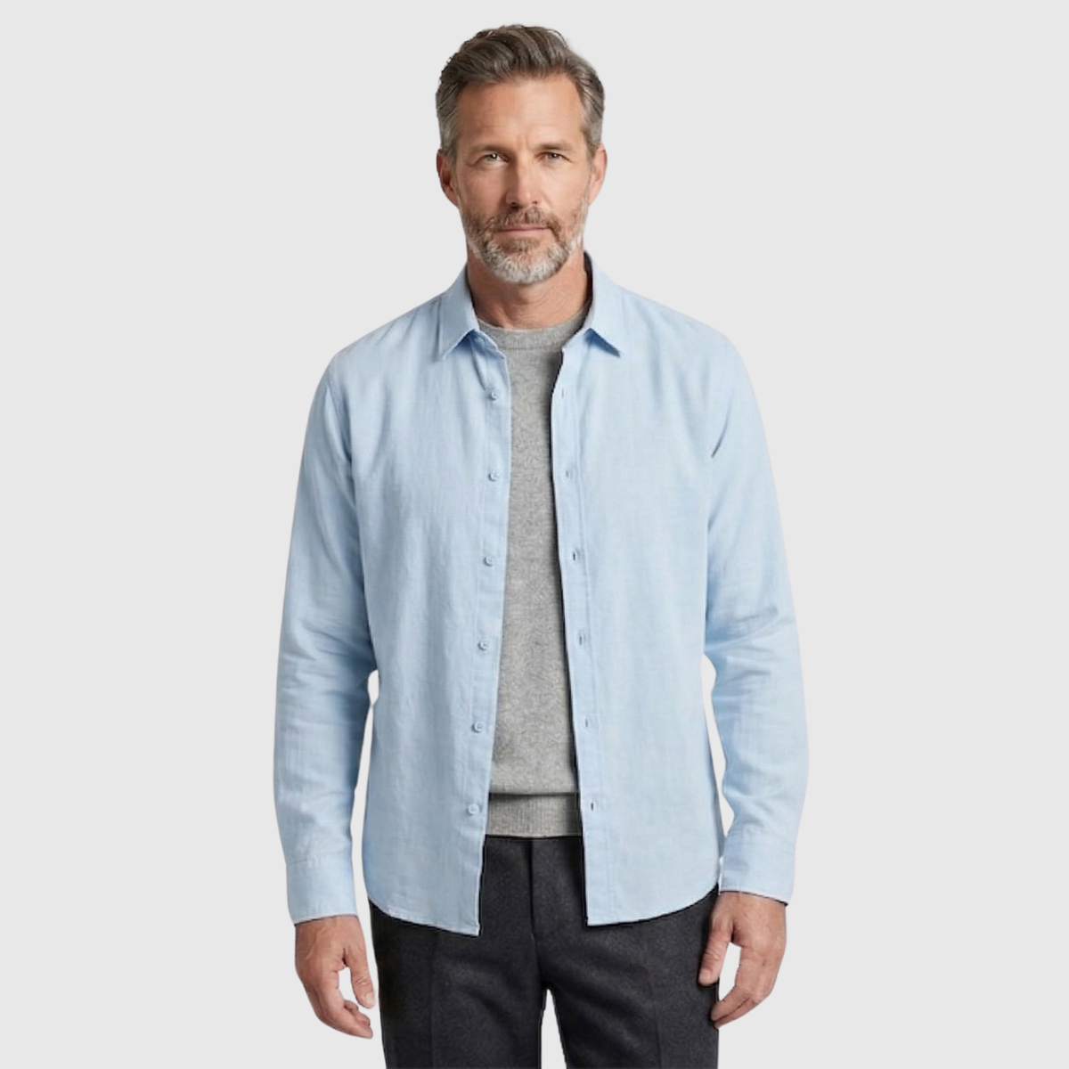 Chemise homme lin manches longues col mao fermeture boutonnée