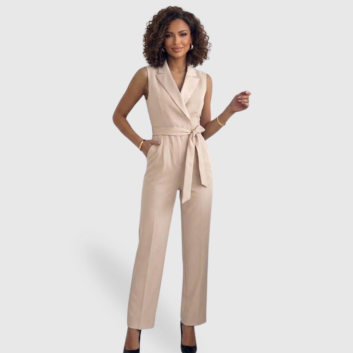 Combinaison femme élégante pantalon taille haute sans manches coupe fluide