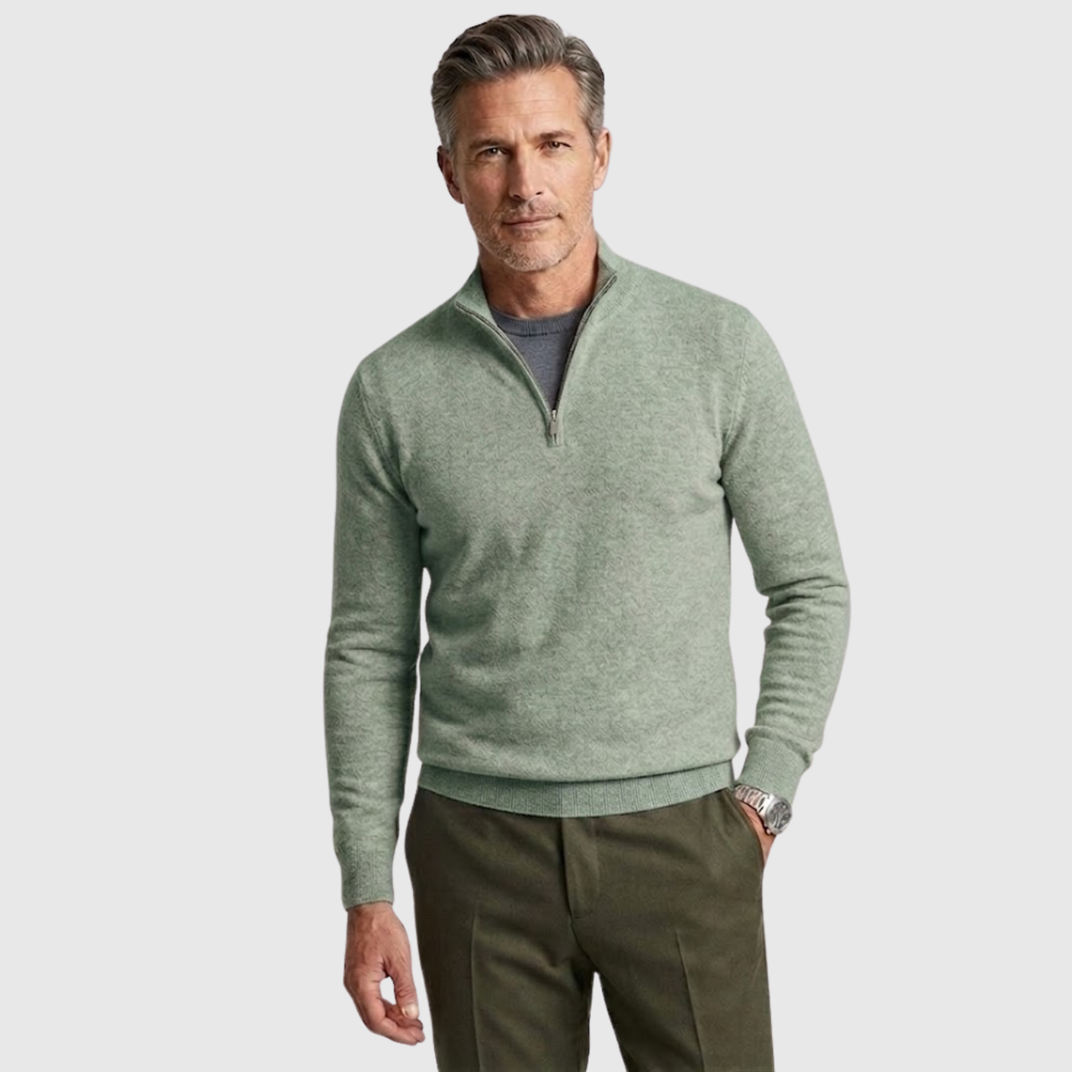 Pull homme col camionneur demi-zip manches longues coupe casual