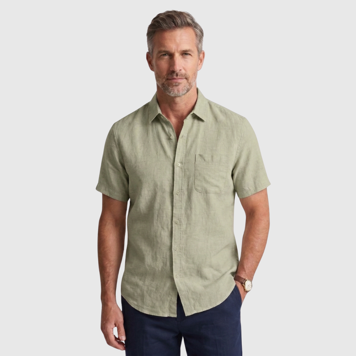 Chemise homme lin manches courtes col boutonné coupe décontractée été