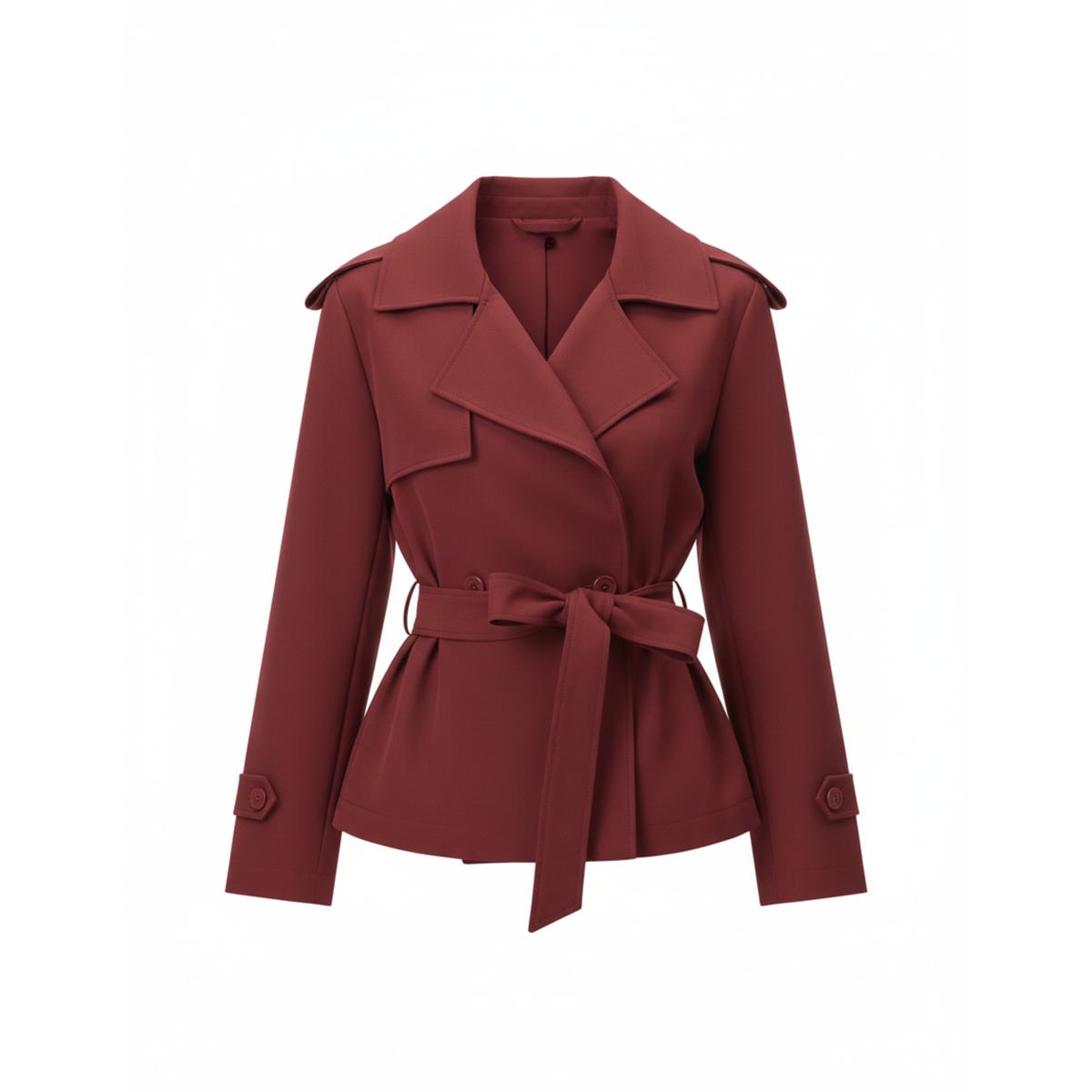 Trench Court Col à Revers Ceinture Nouée pour Femme