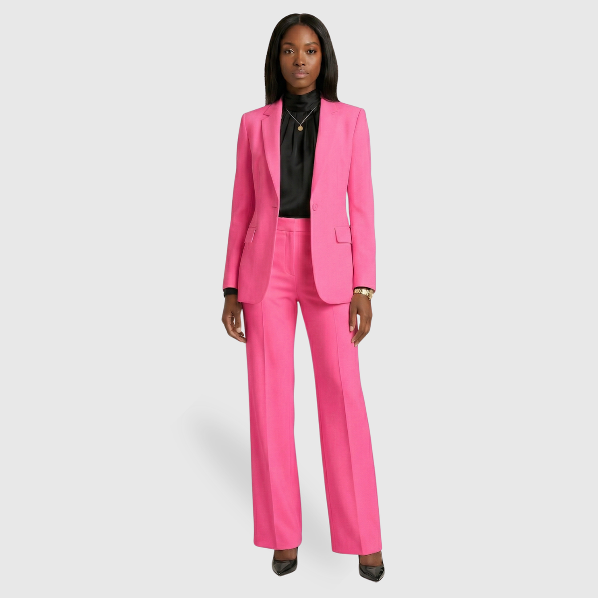 Ensemble tailleur femme blazer ajusté pantalon large fermeture boutonnée