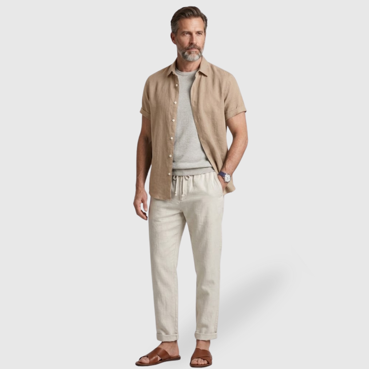 Ensemble homme été lin chemise manches courtes et pantalon léger